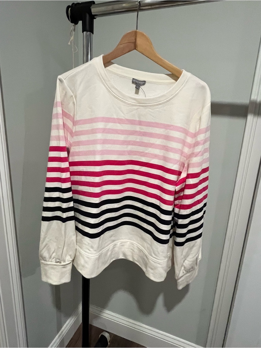 Talbots NWT Women's Cream Striped Crewneck Sweatshirt with Pink & Black Stripes